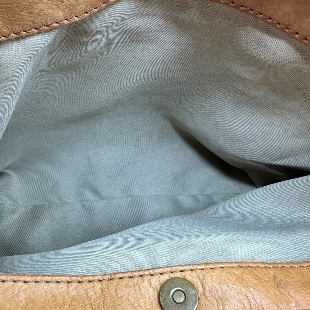 American Leather Co Lenox Tan Triple Entry Pebbled Leather Satchel Hobo Bag - Picture 9 of 13